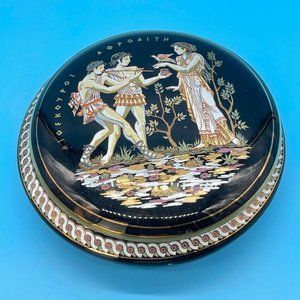 Vintage Trinket Box Terracotta Greek Mythology Imagery Hand Made